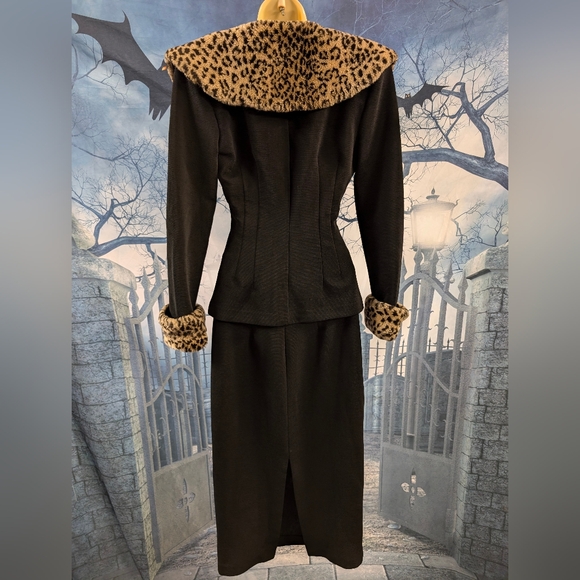 Vintage 90s THE ICING faux fur collar and cuffs two-piece suit pencil skirt sz 4 - Picture 4 of 14